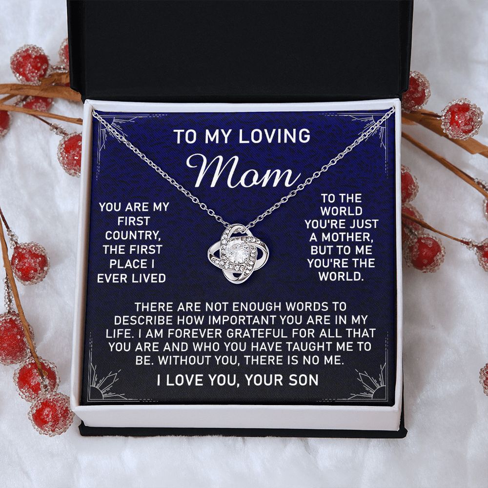 Loving Mom Gift Necklace, Mother's Day Jewelry Gift For Mom, To My Loving Mom Love Knot Necklace Gift for Mom, Birthday Gift Anniversary Mother And Son Gift Pendant, To My Mom Necklace from Son Love Knot Necklace 6323
