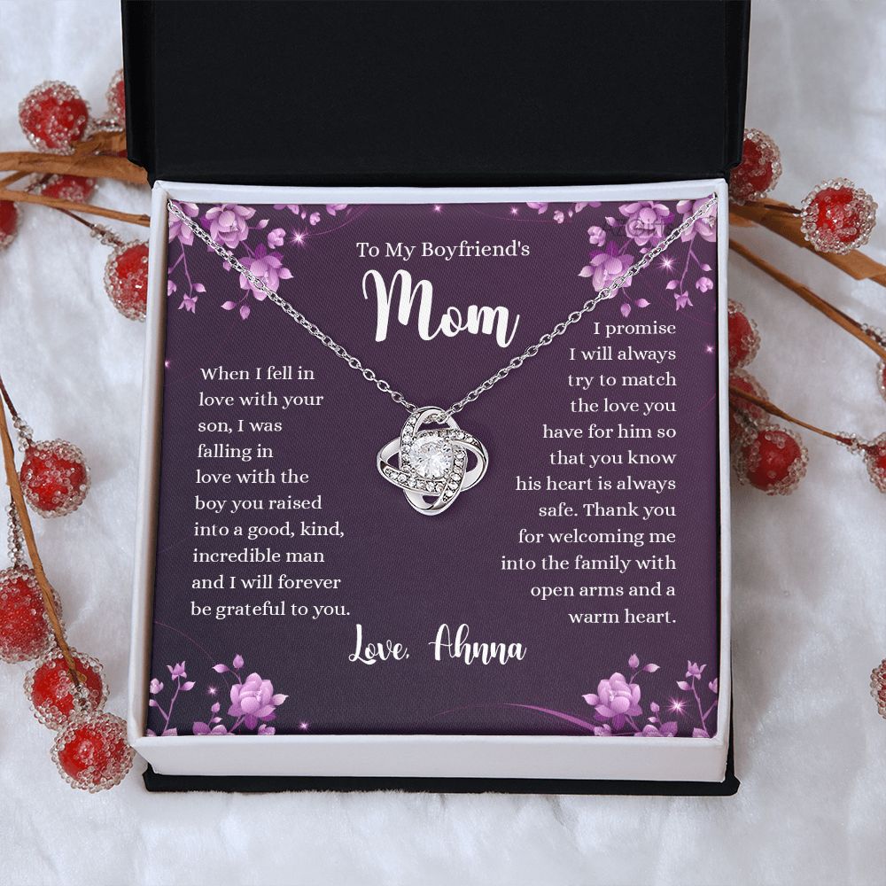 To My Boyfriend's Mom Necklace Gifts For Boyfriends Mom From Girlfriends Son Love Knot Necklace For Boyfriend's Mom On Birthday Going Away Retirement Mother's Day Gift For Boyfriend Mom Jewelry Box