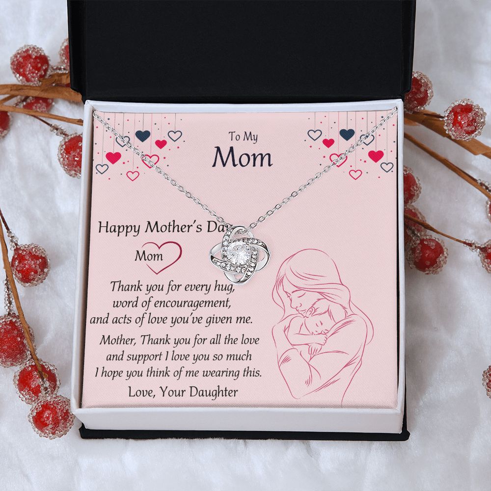 Happy Mothers Day Necklace, To My Mom Necklace From Mom, Mother Day Jewelry Gift Personalized Mothers Day Necklace Gifts For Mom Mother To Daughter Thank Gift Love Knot Necklace For Mom Jewelry Love Knot Necklace 6323