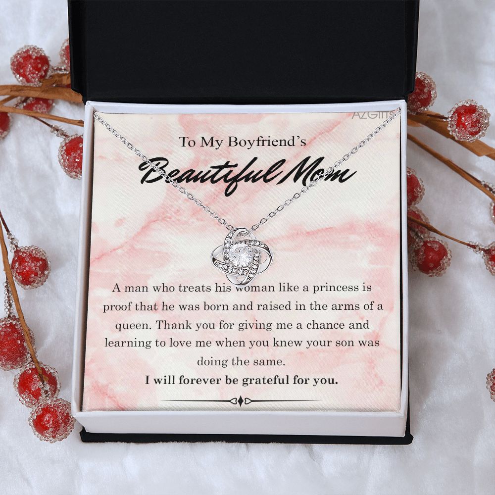 Beautiful Mom Gift Necklace, Gift For Boyfriend's Mom Jewelry Gift For Women, To My Boyfriends Beautiful Mom Necklace From Girlfriend, Mothers Day For Boyfriend Mom, Christmas Necklace Gift For Mom Love Knot Necklace 6323