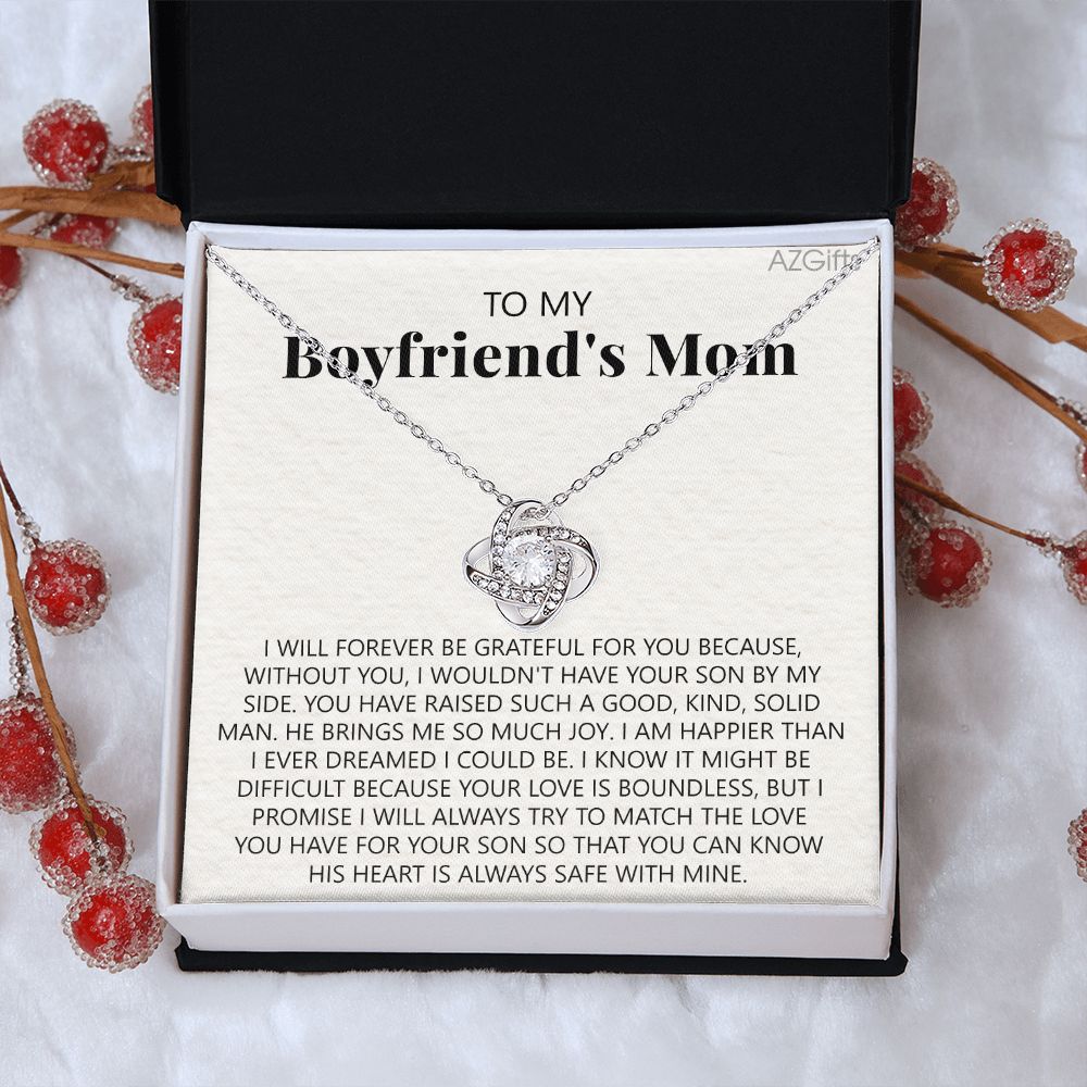 To My Boyfriend's Mom Necklace Pendant Jewelry Gift For Boyfriend's Mom On Mothers Day Birthday Present With Message Card And Gift Box For Boyfriend's Mom Gift Love Knot Necklace For Women