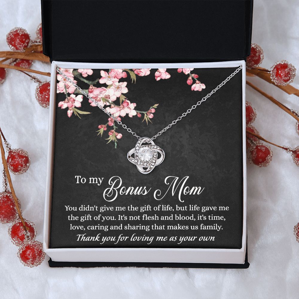 Bonus Mom Gift Necklace, To My Bonus Mom Love Knot Necklace Gift For Mom Mother And Daughter Necklace Gift For Mom, Flower Necklace Gift For Mom, Bonus Mother Gift Necklace Jewelry Gift For Women Love Knot Necklace 6323