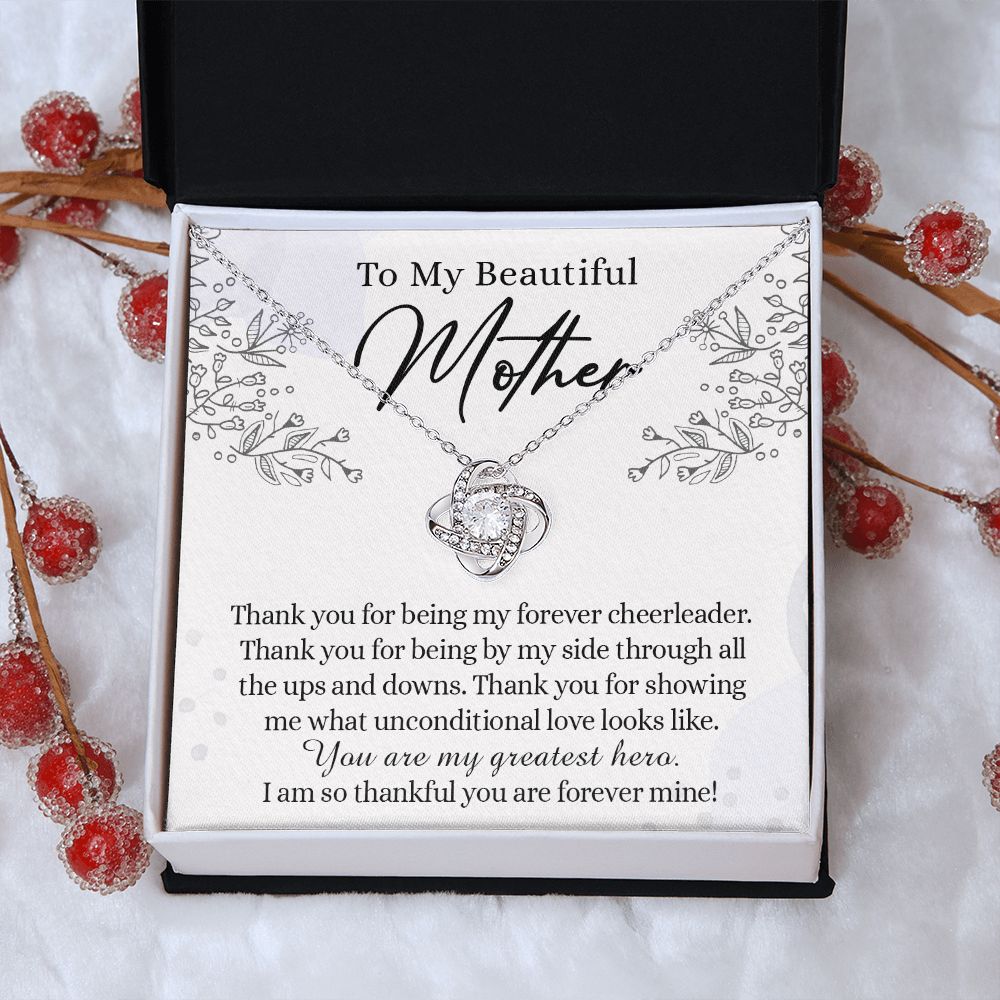 Beautiful Mother Necklace, Necklace Gift for Mom Thank You Mom Necklace Sentimental Gifts Necklace for Mom from Daughter, To My Beautiful Mother Love Knot Necklace Mothers Day from Daughter Love Knot Necklace 6323