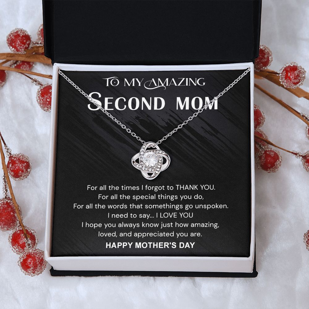 Mother's Day Necklace Gift For Mom, Second Mom Gift Necklace, Jewelry Gift For Women, Bonus Mother, To My Amazing Second Mom Love Knot Necklace From Daughter Happy Mother's Day Pendant For Mommy