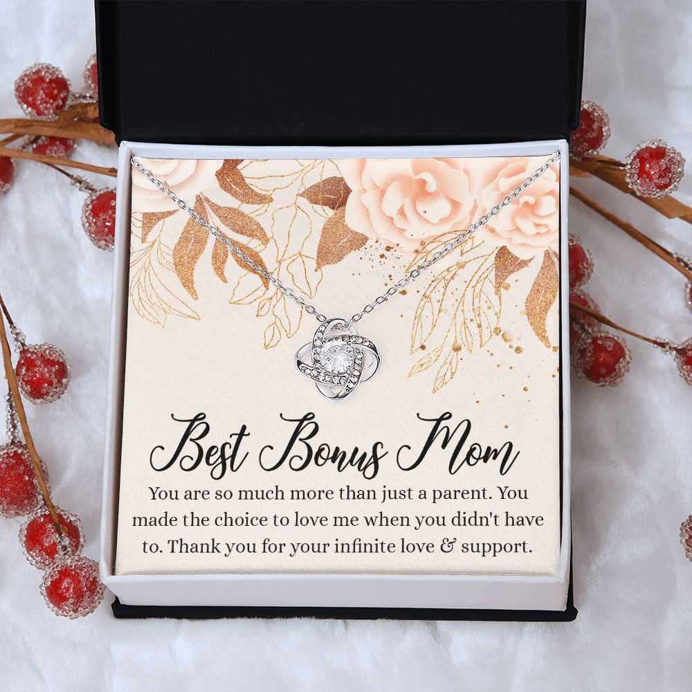 Best Bonus Mom Gift Necklace, To My Bonus Mom Love Knot Necklace Gift For Mom, Mother And Daughter Necklace Gift For Mom, Love And Support Necklace, Bonus Mother Gift Necklace Jewelry Gift For Women Love Knot Necklace 6323
