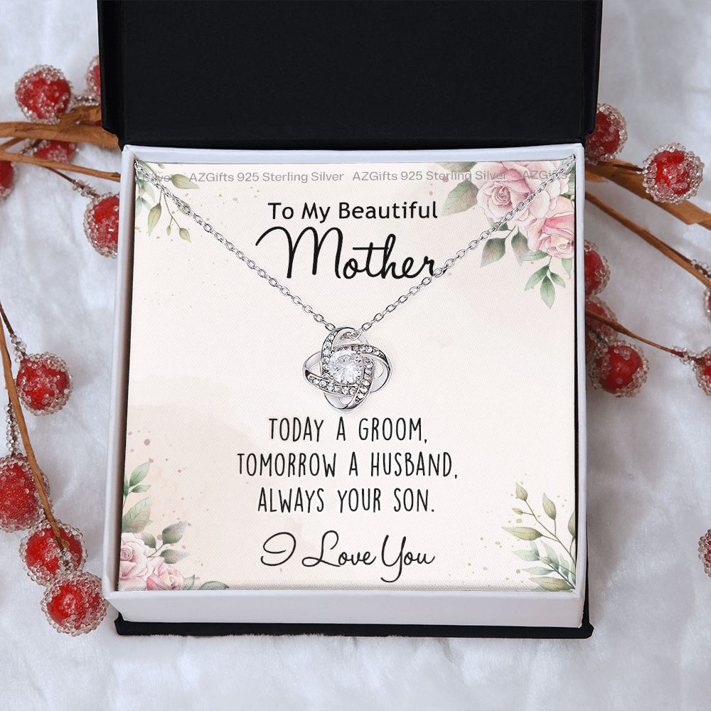 To My Beautiful Mother Gift Necklace, The Love Knot Necklace Gift For Mother, Bonus Mom Gift Necklace, Beautiful Mom Gift Necklace From Son, Love Always Your Son Necklace Gift For Mother, Mom Gift Necklace