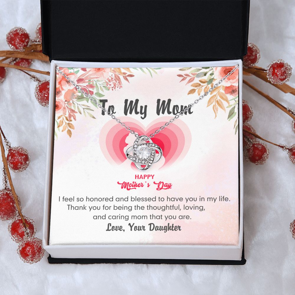 To My Mom Necklace Pendant Gift From Daughter Love Knot Necklace for Mom Happy Mother's Day Gift For Mom Birthday, Anniversary Thank You