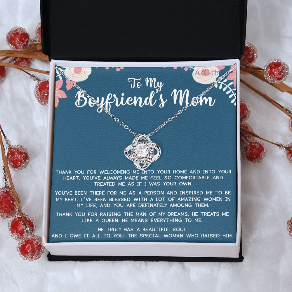 To My Boyfriend's Mom Gift Necklace, Boyfriends Mom Necklace Pendant, Gift For Boyfriend's Mom With Message Card Jewelry Gift for Women, Love Knot Necklace Gift For Boyfriend's Mom From Girlfriend