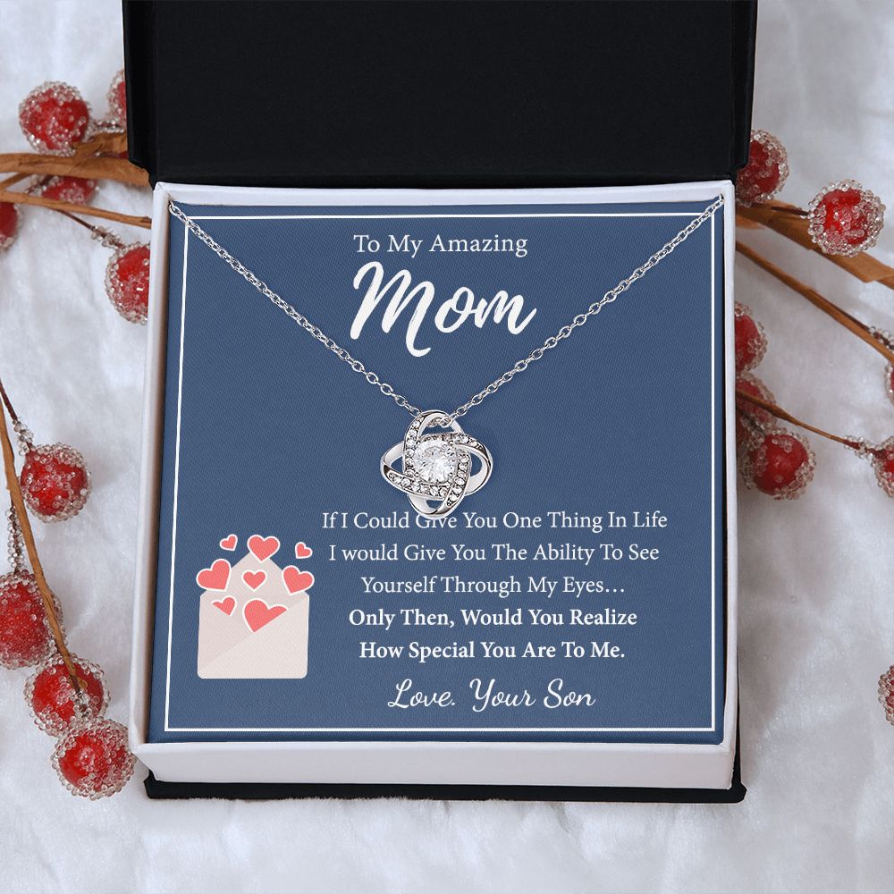 Mom And Son Necklace, To My Amazing Mom Necklace From Son, Necklace Gift On Birthday Gift Anniversary Mother's Day Necklace Gift For Mom Love Knot Necklace From Son, Jewelry Gift For Women, Mother Love Knot Necklace 6323