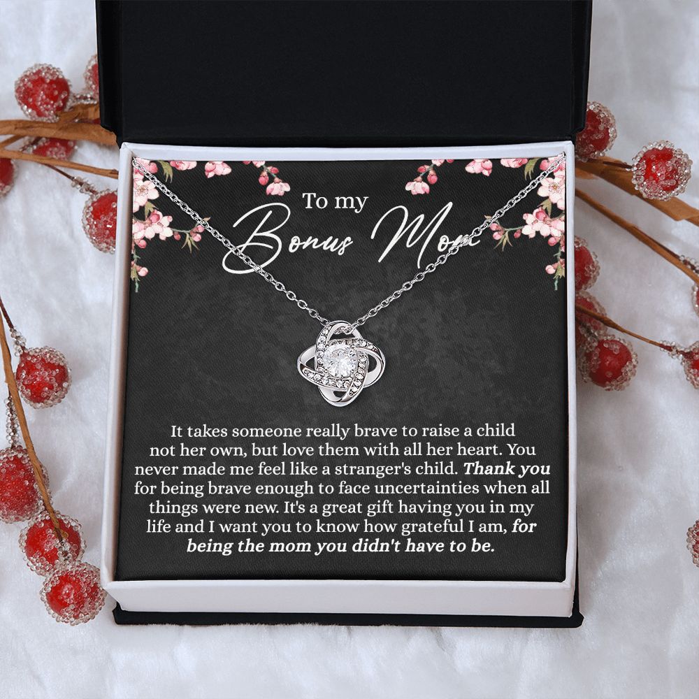 Bonus Mom Necklace, To My Bonus Mom Love Knot Necklace Gift For Mom, Mother And Daughter Necklace Gift For Mom, Brave Enough To Face Necklace, Bonus Mother Gift Necklace Jewelry Gift For Women Love Knot Necklace 6323