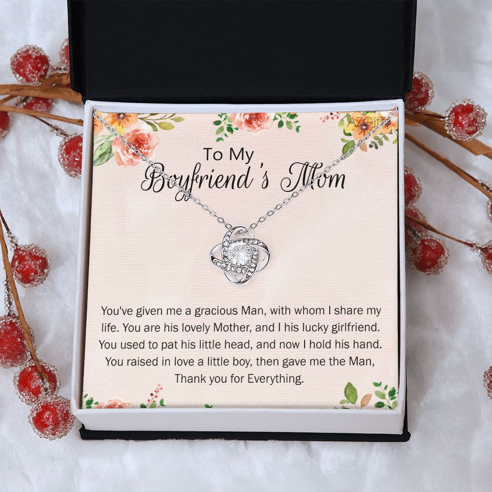 To My Boyfriend's Mom Love Knot Necklace Gift Boyfriends Mom Necklace Future Mother In Law Jewelry Christmas Mothers Day Gift With Message Card Box For My Boyfriend Mother Mom Mother's Day Necklace
