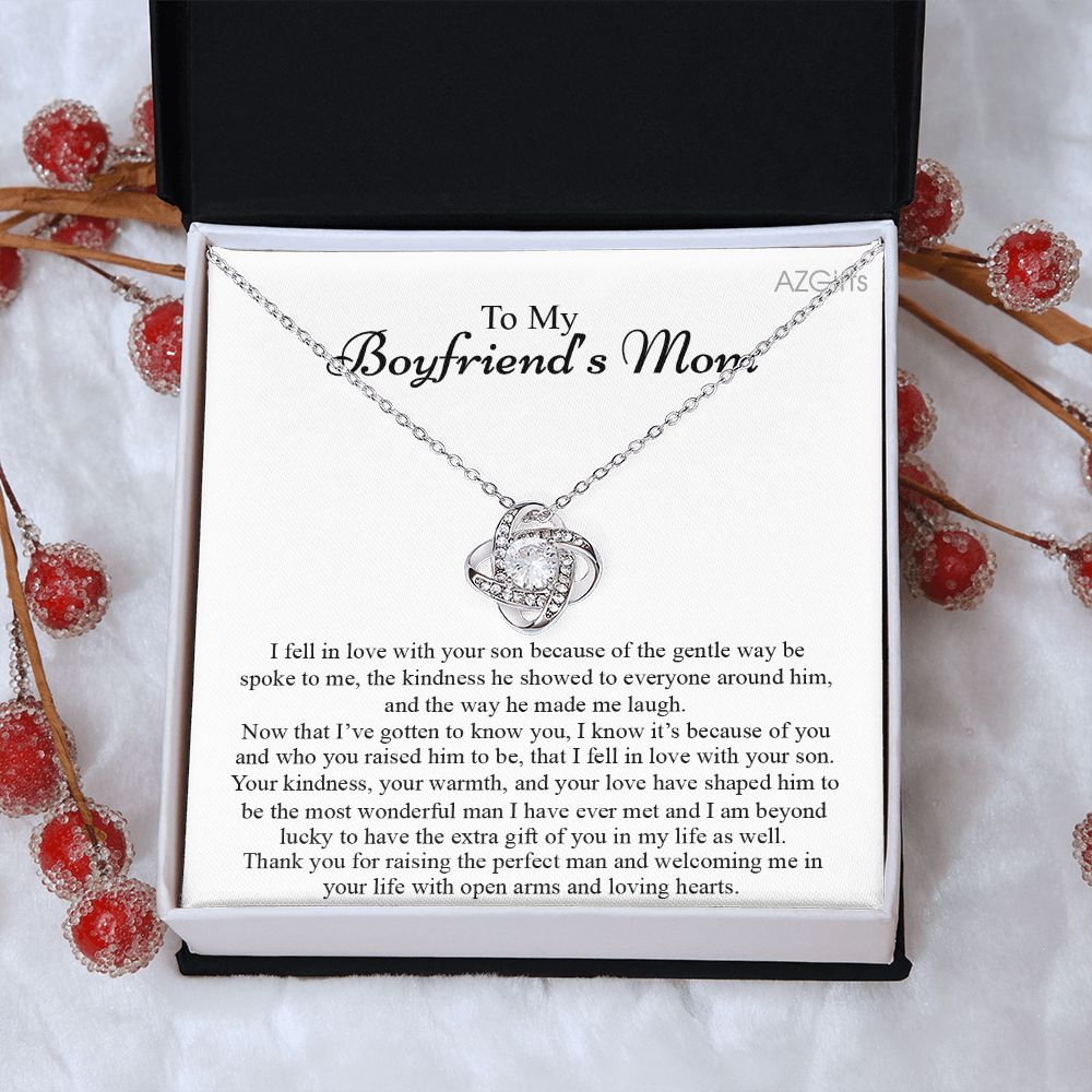 To My Boyfriend's Mom Necklace Mother In Law Jewelry Gift For Christmas Birthday Mother's Day Gift Jewelry Box And Message Card To Boyfriends Mother Gift Love Knot Necklace From Girlfriend