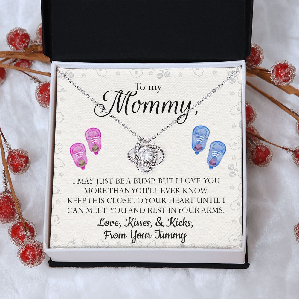 Mom Gift Necklace, To My Mommy Love Knot Necklace From Tummy, Necklace Gift For Mom, Mother's Day Necklace Gift, Birthday Necklace For Mom Anniversary Jewlry Gift For Women Kisses And Kicks Necklace Love Knot Necklace 6323