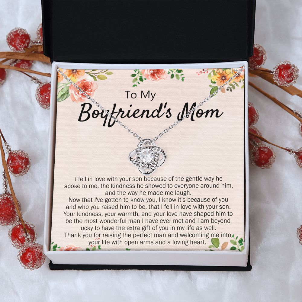 To My Boyfriend's Mom Necklace Gift For Boyfriend Mother Necklace For Christmas Birthday Mother's Day, Love Knot Necklace Gift For Boyfriend's Mom With Message Card To Mother Necklace For Women