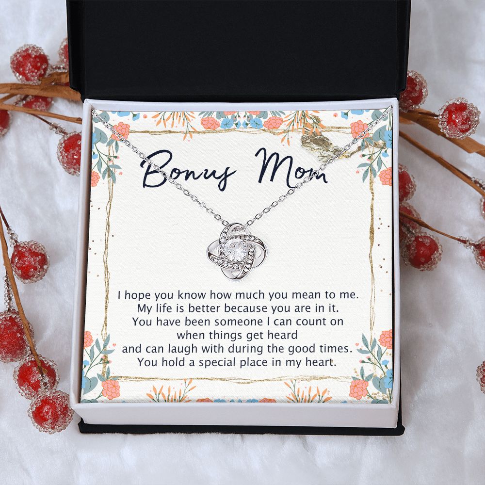 Bonus Mom Necklace, Daughter And Mother Necklace Gift For Mom, To My Bonus Mom Love Knot Necklace Gift From Daughter, Bonus Mom Gift Necklace For Mom, Bonus Mother Bonus Mammy Jewelry Gift For Women Love Knot Necklace 6323