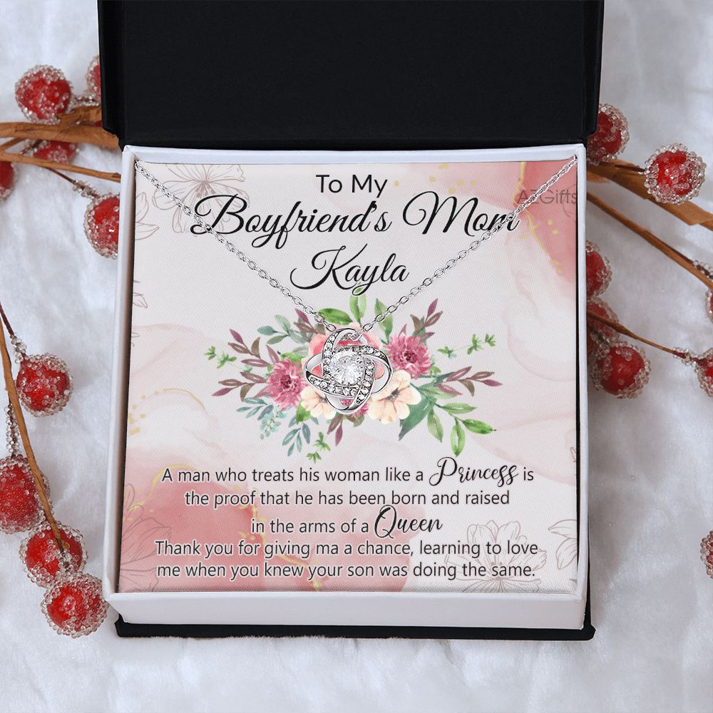 To My Boyfriend's Mom Necklace With Message Card Box, Boyfriends Mom Gift Necklace For Boyfriends Mom Mother Gift For Boyfriend's Mom, Boyfriend's Mom Gift, To My Boyfriends Mom Love Knot Necklace