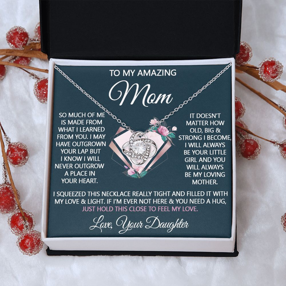 Mother And Daughter Necklace, To My Amazing Mom Love Knot Necklace Gift For Mom, Your Daughter Necklace Gift For Mom, Jewelry Gift For Women, Bonus Mom Gift Necklace Daughter To Mom Pendant Love Knot Necklace 6323
