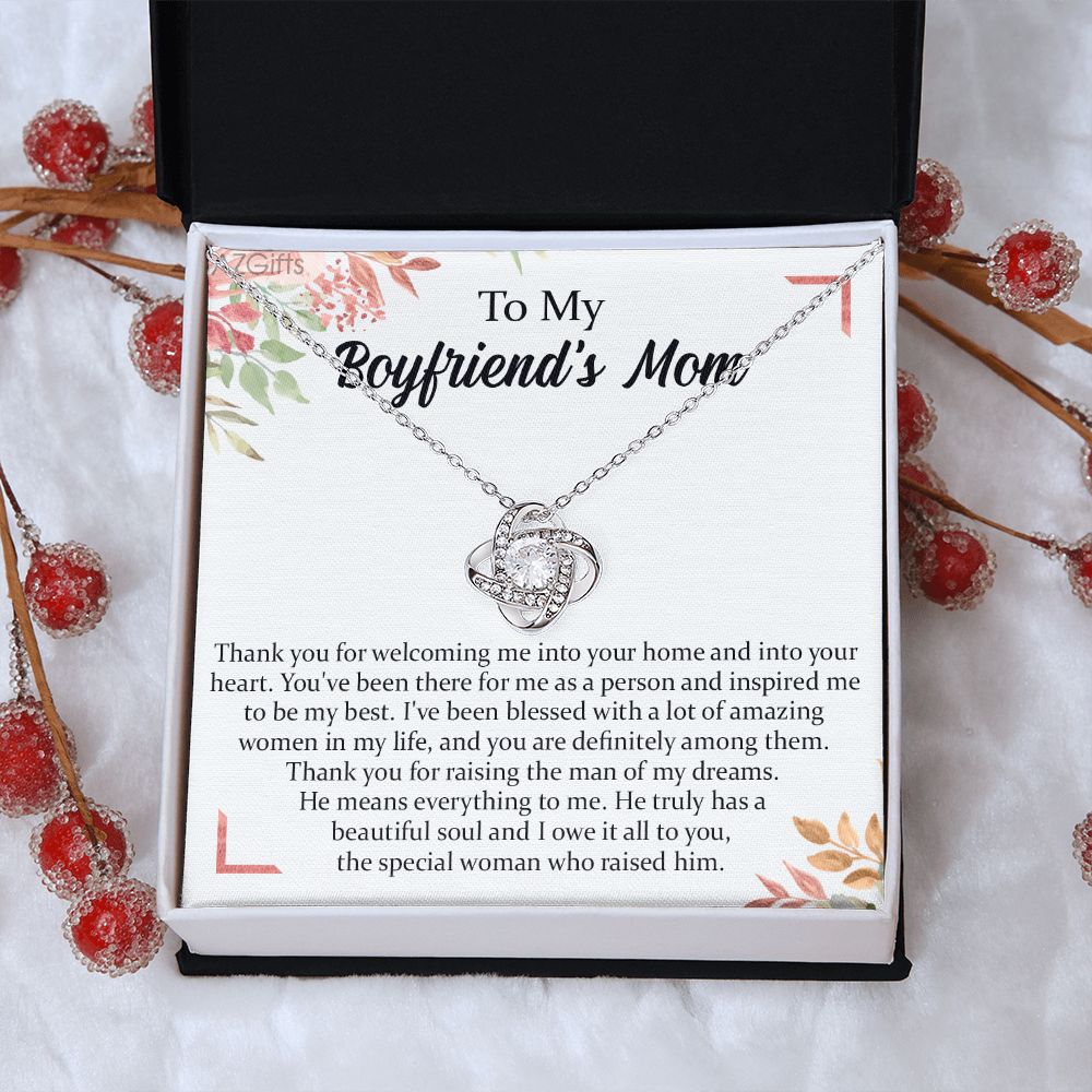 To My Boyfriend's Mom Necklace, Thank You For Raising Man Love Knot Necklace, Gift To My Boyfriend's Mom Necklace For Mothers Day Birthday Gift Christmas Retirement Jewelry For Women Girlfriend's