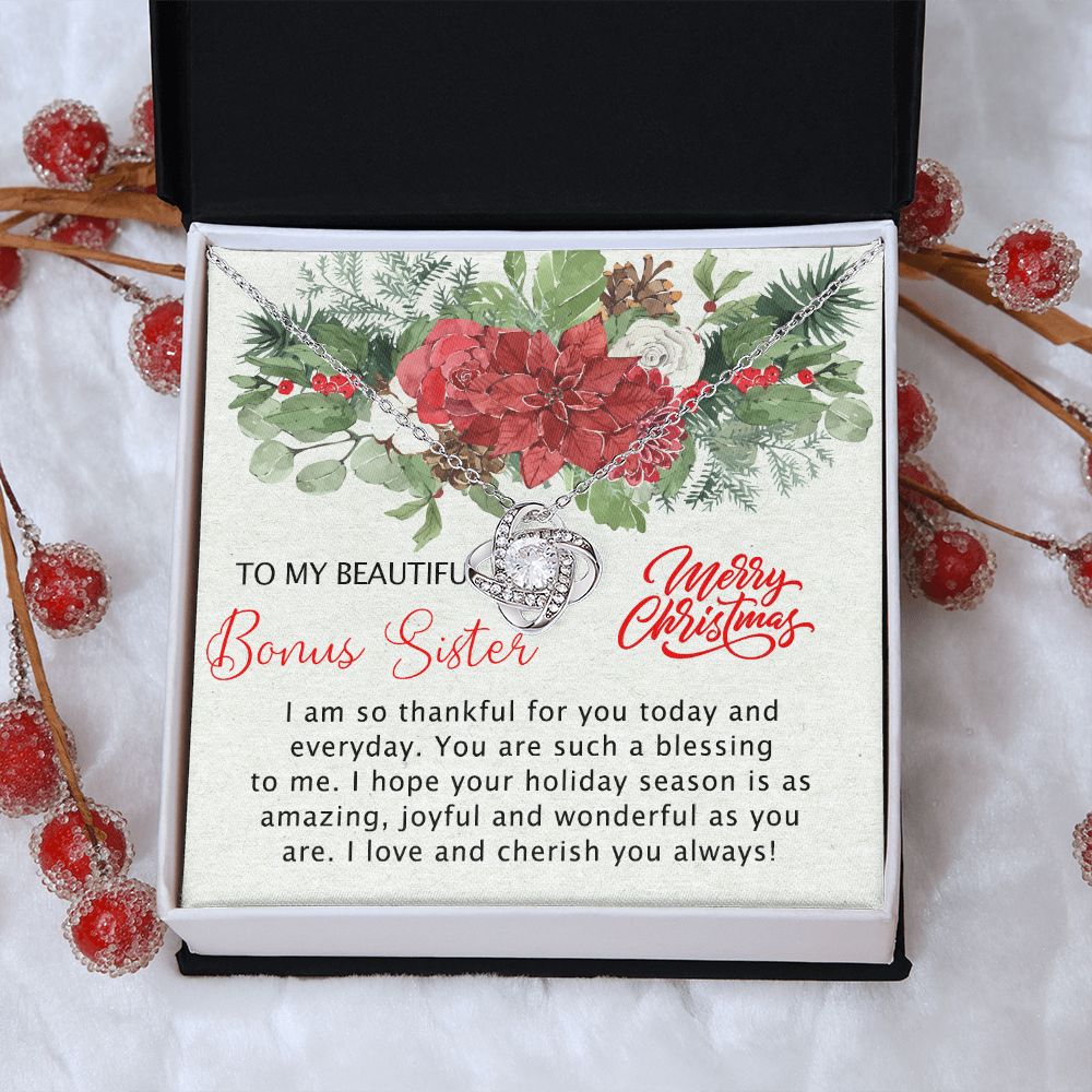 To My Bonus Sister Necklace Gift for Sisters Christmas Necklace for Stepsister Half-sister Best Friend Friends Christmas Pendant Gift Necklace for Her Girls Women