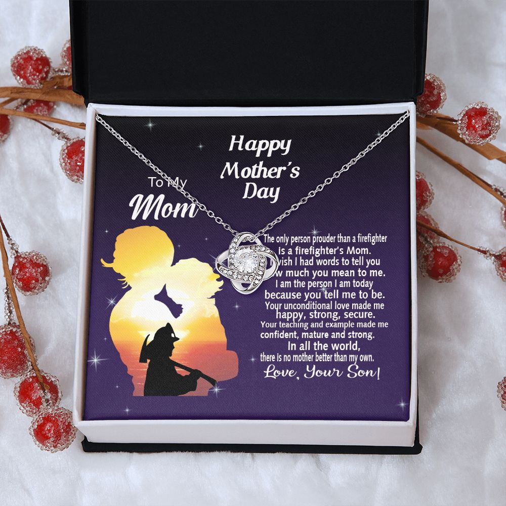 Firefighter's Mom Gift Necklace, Happy Mother's Day Necklace Gift For Mom, To My Mom Love Knot Necklace From Son Firefighter Necklace Gift For Mom Mother And Son Gift Necklace Jewelry Gift For Women Love Knot Necklace 6323