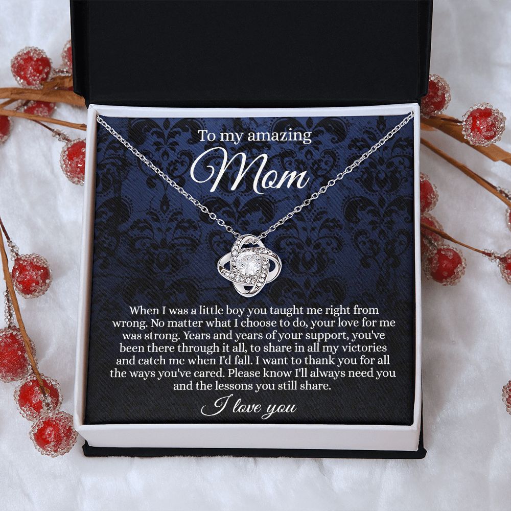 Gift Necklace for Mom, To My Amazing Mom Love Knot Necklace Card And Box, Mother’s Day Necklace Gift For Mom From Daughter, Son, Thank You Mom Gift Necklae Custom Jewelry Necklace For Mom I Love You Love Knot Necklace 6323