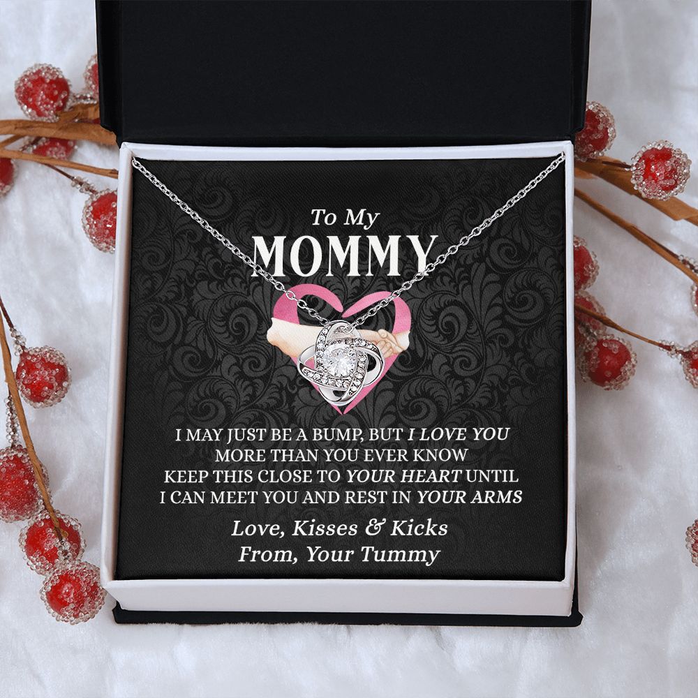 To My Mommy Gift Necklace, Mommy Love Knot Necklace From Tummy, Future Mom Gift Necklace, Pregnancy Gifts Necklace for First Time Moms, Sentimental Gift for Mothers, Mom To Be Gift Necklace Love Knot Necklace 6323
