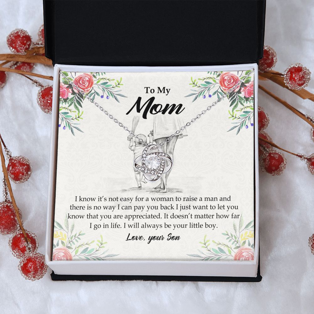 To My Mom Necklace Pendant Gift From Son And Happy Mother's Day Gift For Mom Birthday, Anniversary Your Little Boy Love Knot Necklace Gift for Mom from Son