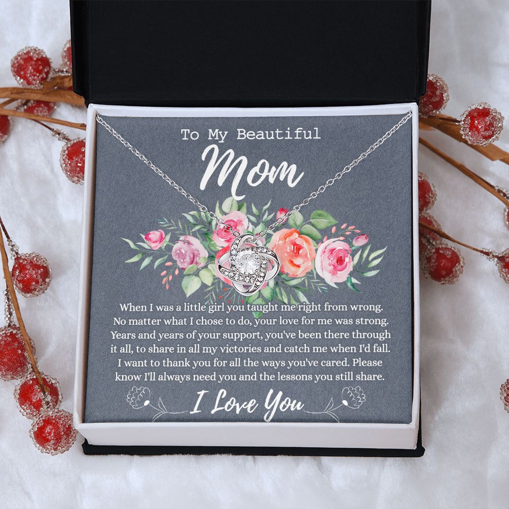 To My Beautiful Mom Necklace, Beautiful Mom Gift Love Knot Necklace, Birthday Gift Necklace For Mom, Mothers Day Necklace Gift For Mother Beautiful Mom Gift Necklace Love Knot Pendant Gift For Mom