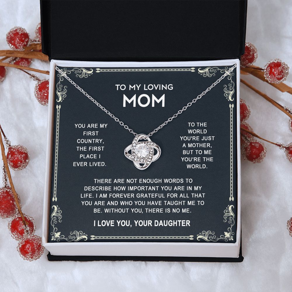 Loving Mom Necklace, Mother And Daughter Love Knot Necklace, To My Loving Mom Necklace From Daughter Gift On Birthday Gift Anniversary Mother's Day Necklace Pendant For Mom Jewelry Gift For Women Love Knot Necklace 6323