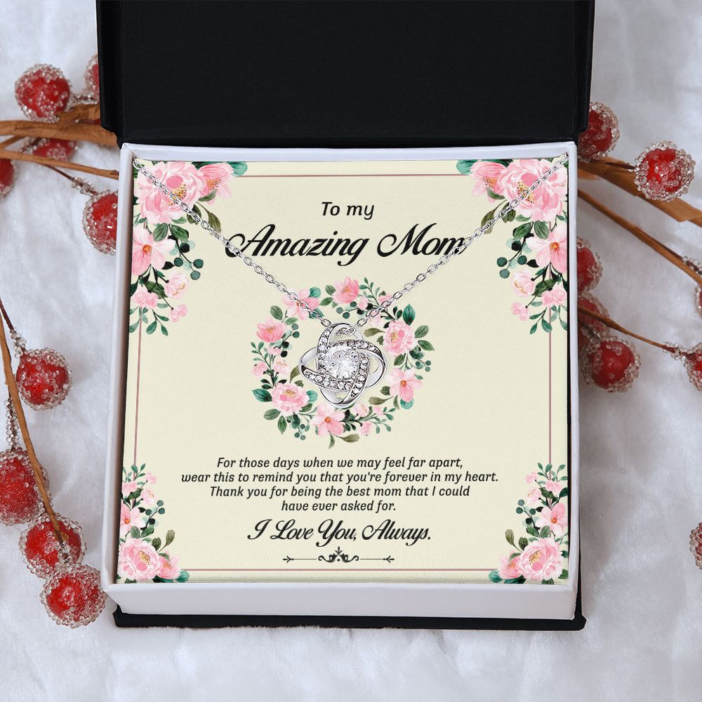 Amazing Mom Necklace, To My Mom Necklace From Daughter Forever In My Heart Necklace Gift For Mom On Birthday Gift Anniversary Mother's Day Necklace Gift Jewelry Gift For Women, Mom Gift Pendant Love Knot Necklace 6323