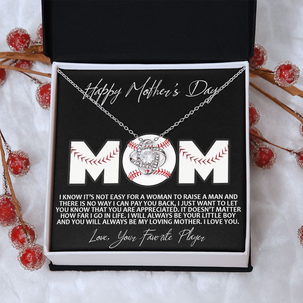 Baseball Mom Gift Necklace, To the Best Baseball Mom Necklace From Daughter, Favorite Player Necklace Gift For Mom, Baseball Mom Love Knot Necklace Jewelry Gift For Women Happy Mother's Day Necklace Love Knot Necklace 6323