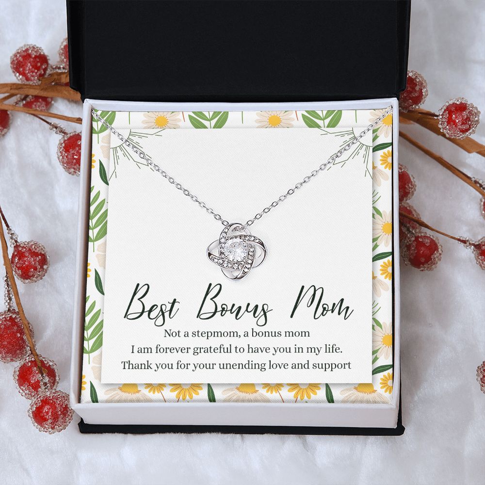 Bonus Mom Gift Necklace, To My Bonus Mom Love Knot Necklace Gift From Daughter, To The Best Bonus Mom Necklace, Step Mom Wedding Gift Necklace Jewelry Gift For Women, Bonus Mom Love Knot Pendant Love Knot Necklace 6323