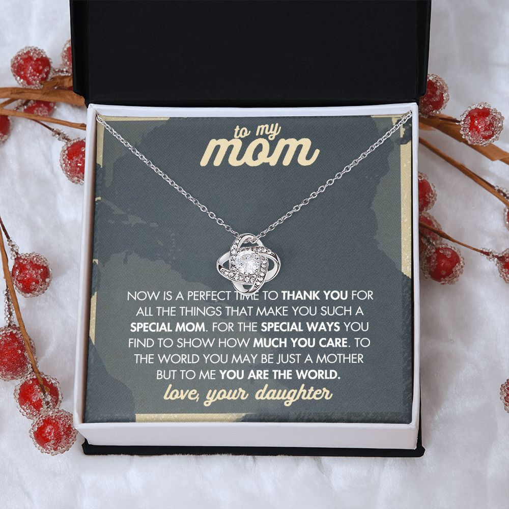 Mother And Daughter Necklace, To My Mom Love Knot Necklace From Daughter, Now Is A Perfect Time To Thank You Necklace Gift For Mom, Mother On Birthday Gift Anniversary Wedding Day Necklace For Mom Love Knot Necklace 6323