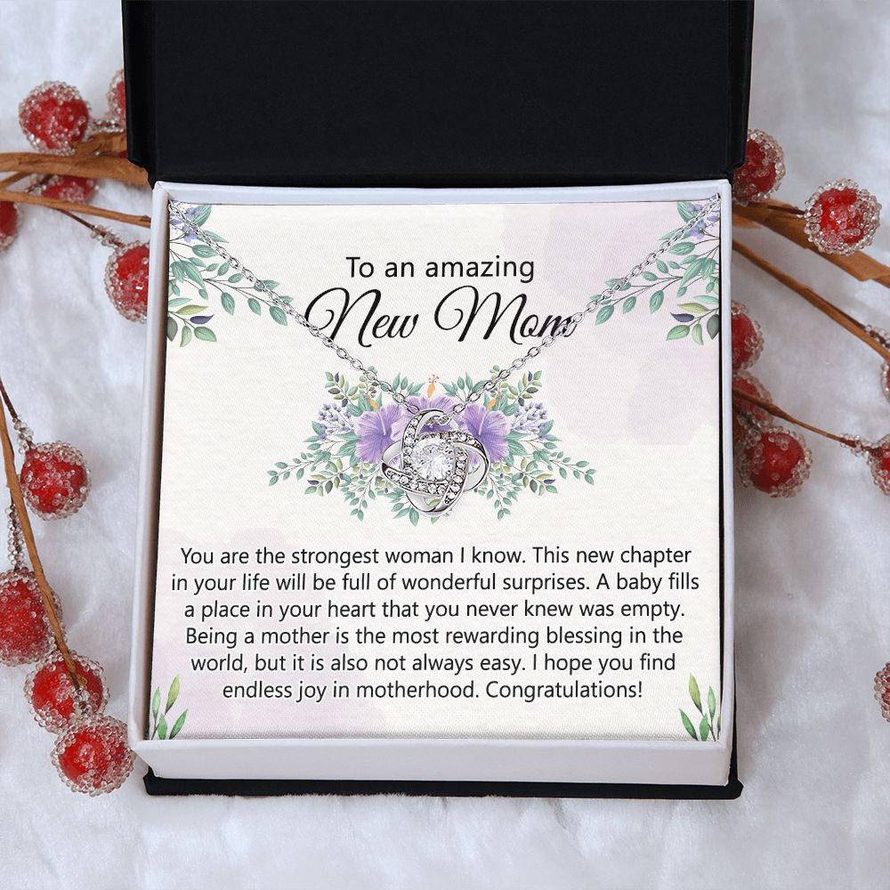 To An Amazing New Mom Necklace From Daughter, Mother's Day Necklace, First Mother's Day Jewelry Gift For Mom To Daughter Gift Mother's Day Love Knot Necklace Gift for Mom, New Mom Jewelry for Mom