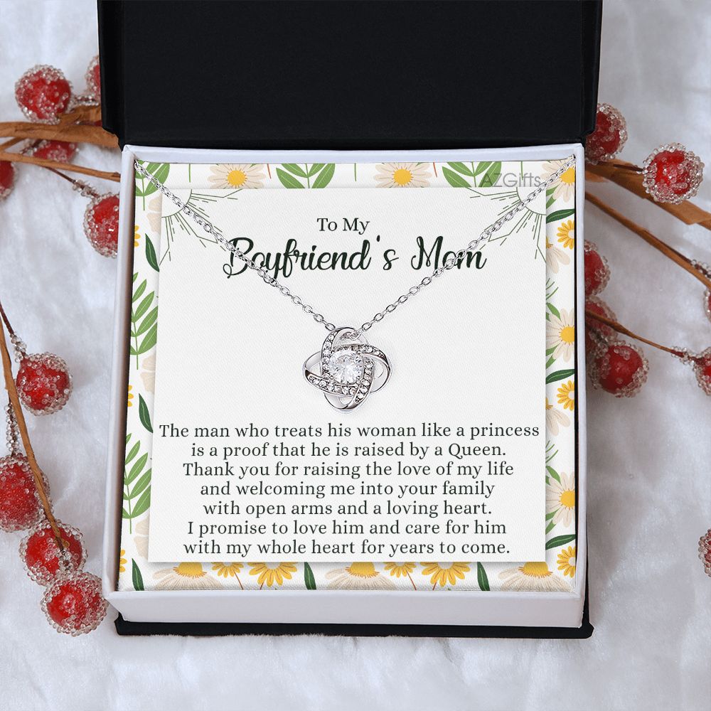 To My Boyfriend's Mom Necklace Gift For Boyfriend's Mom Thank You For Welcoming Love Knot Pendant Jewelry Mothers Day Present Gift For Boyfriend's Mom Necklace For Boyfriend's Mom Gift Necklace