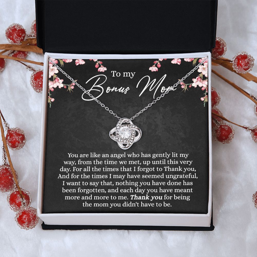 Bonus Mom Gift Necklace, To My Bonus Mom Love Knot Necklace Gift For Mom, Mother And Daughter Necklace Gift For Mom, Thank You For Being Necklace, Bonus Mother Gift Necklace Jewelry Gift For Women Love Knot Necklace 6323