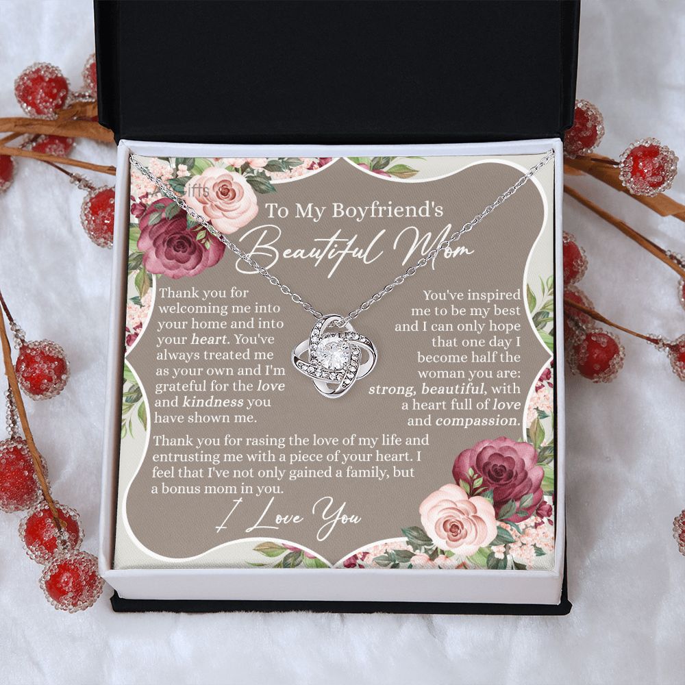 Gift For Boyfriend's Mom Necklace, To My Boyfriend's Mom Love Knot Necklace, Gift To Boyfriend's Mom Necklace For Beautiful Mom Jewelry, Boyfriend's Beautiful Mom Jewelry For Women Girlfriend's Mom Love Knot Necklace 6323