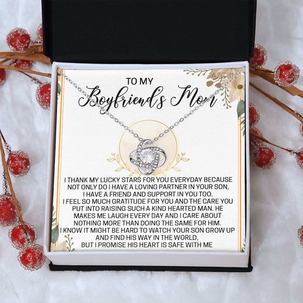 To My Boyfriend's Mom Necklace Love Knot Pendant Jewelry Gift For Boyfriend's Mom On Mothers Day Birthday Present Jewelry Gift Box For Boyfriend's Mom Gift Personalized Custom Necklace For Women