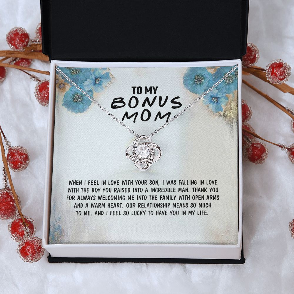 Bonus Mom Necklace, To My Bonus Mom Love Knot Necklace Gift From Son, Jewelry Gift For Women, Bonus Mom Gift Necklace, Mother And Son Necklace Gift For Mom On Birthday Gift Anniversary To Mother Love Knot Necklace 6323
