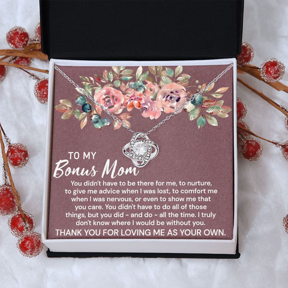 Thank You For Loving Necklace, Daughter And Mother Necklace Gift For Mom, To My Bonus Mom Love Knot Necklace Gift From Daughter, Bonus Mom Gift Necklace For Mom, Bonus Mother Jewelry Gift For Women Love Knot Necklace 6323