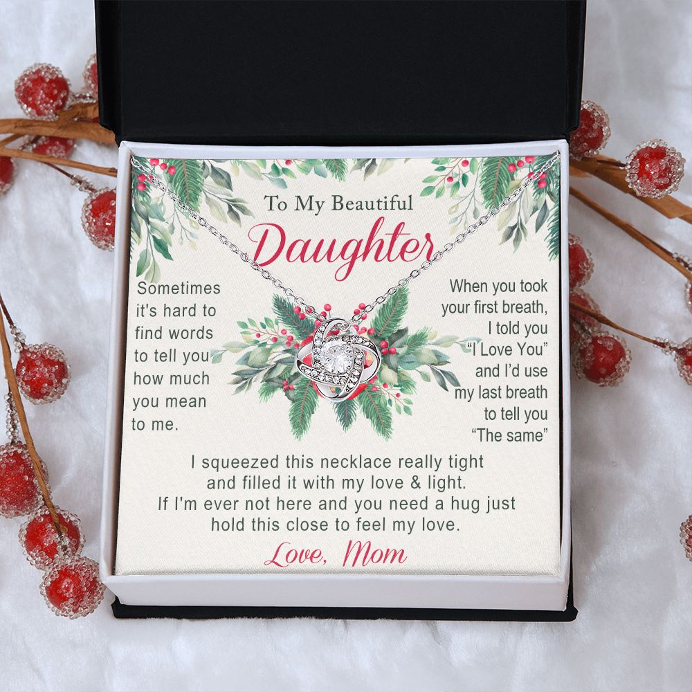 To My Daughter Two Hearts Necklace from Mom for Daughter Present for Daughter Christmas Day Gift Christmas Necklace Pendant Jewelry for Daughter Christmas Card