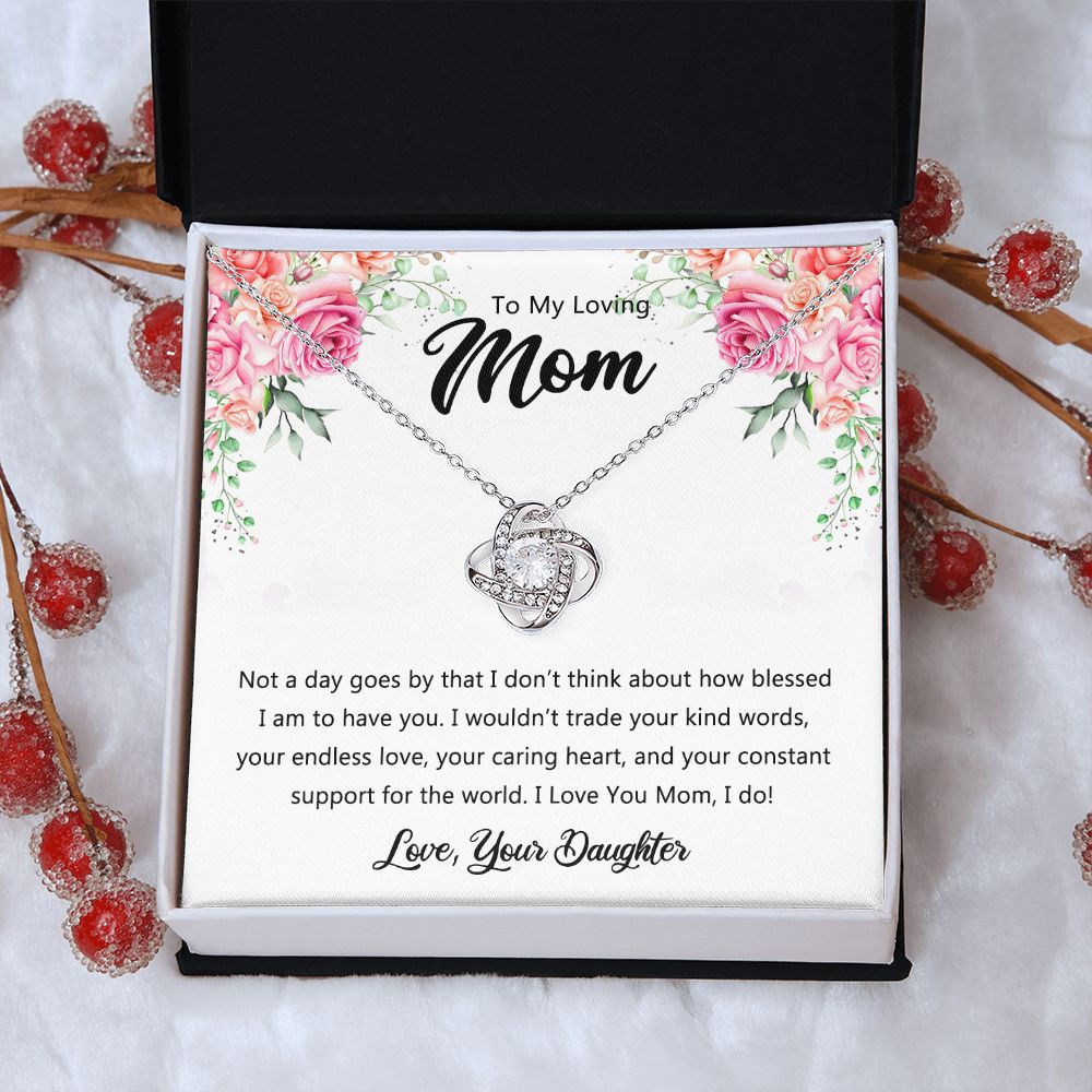 To My Loving Mom Necklace From Daughter, Happy Mother's Day Necklace, To My Mom Love Knot Necklace, Mother And Daughter Necklace Gift For Mom On Mother's Day, Birthday Gift Anniversary Jewelry Gift Love Knot Necklace 6323