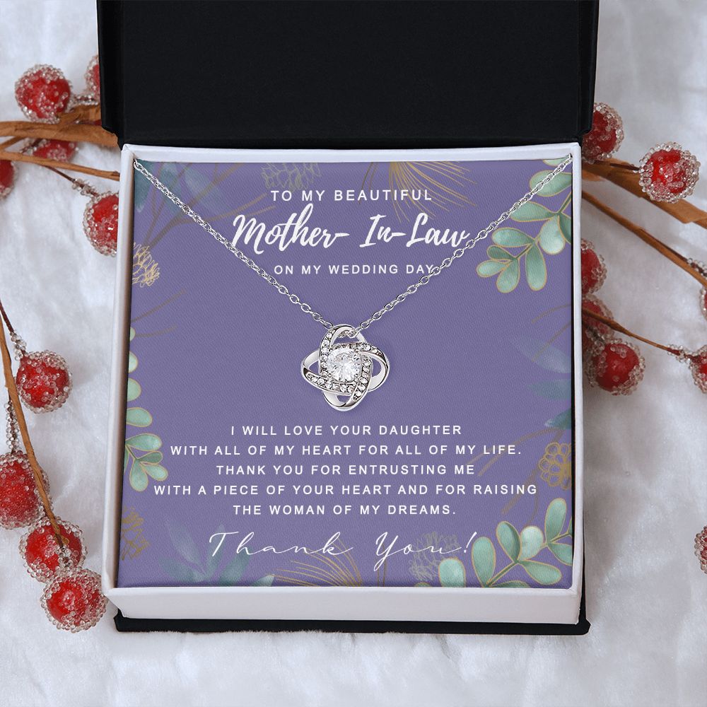 Wedding Day Necklace Gift For Mother In Law, To My Beautiful Mother In Law Love Knot Necklace From Daughter In Law, Thank You Necklace Gift For Mother From Daughter, Mother In Law On My Wedding Day Love Knot Necklace 6323