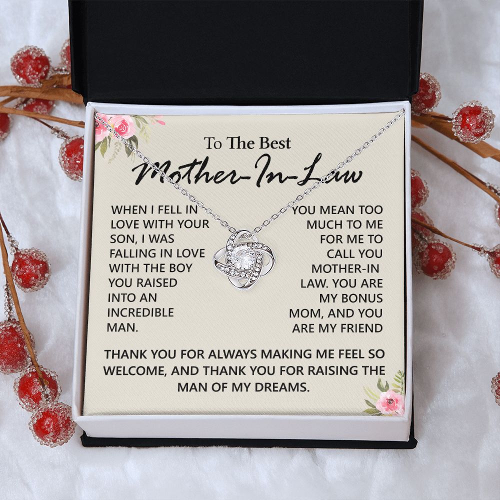 To My Mother in Law Love Knot Necklace From Daughter, Pendant Gift for Mother's Day Birthday Gift Boyfriend's Mom, Mother In Law On You Wedding Necklace Gift For Mother In Law, Gift For Bonus Mom Love Knot Necklace 6323