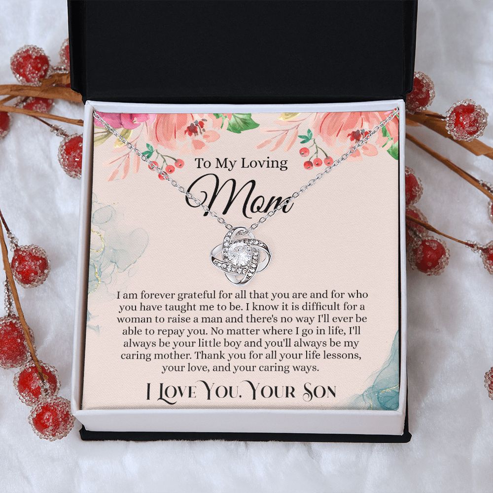 Loving Mom Gift Necklace, Mother's Day Necklace Gift For Mom, To My Loving Mom Love Knot Necklace Gift for Mom, Gift Anniversary Mother And Son Gift Pendant, Jewelry Gift For Women, Mom From Son Love Knot Necklace 6323