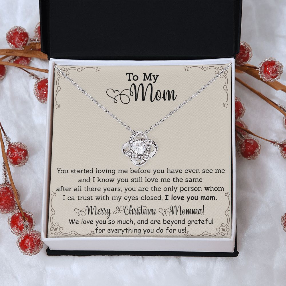 To My Mom Necklace from Daughter Love Knot Necklace Mother Daughter Necklace Gifts For Mom Birthday Christmas Mothers Day Present To My Mom Jewelry Pendant Message Card Gift Box