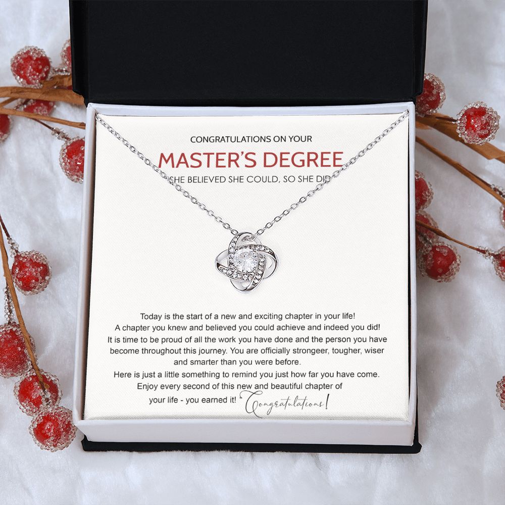 Master's Degree Gift Necklace, Graduation Gift Necklace For Masters Student Necklace Master's Student Graduation Necklace Congrats Graduation Pendants Gift For Daughter, Granddaughter, Niece, Sister Love Knot Necklace 6323