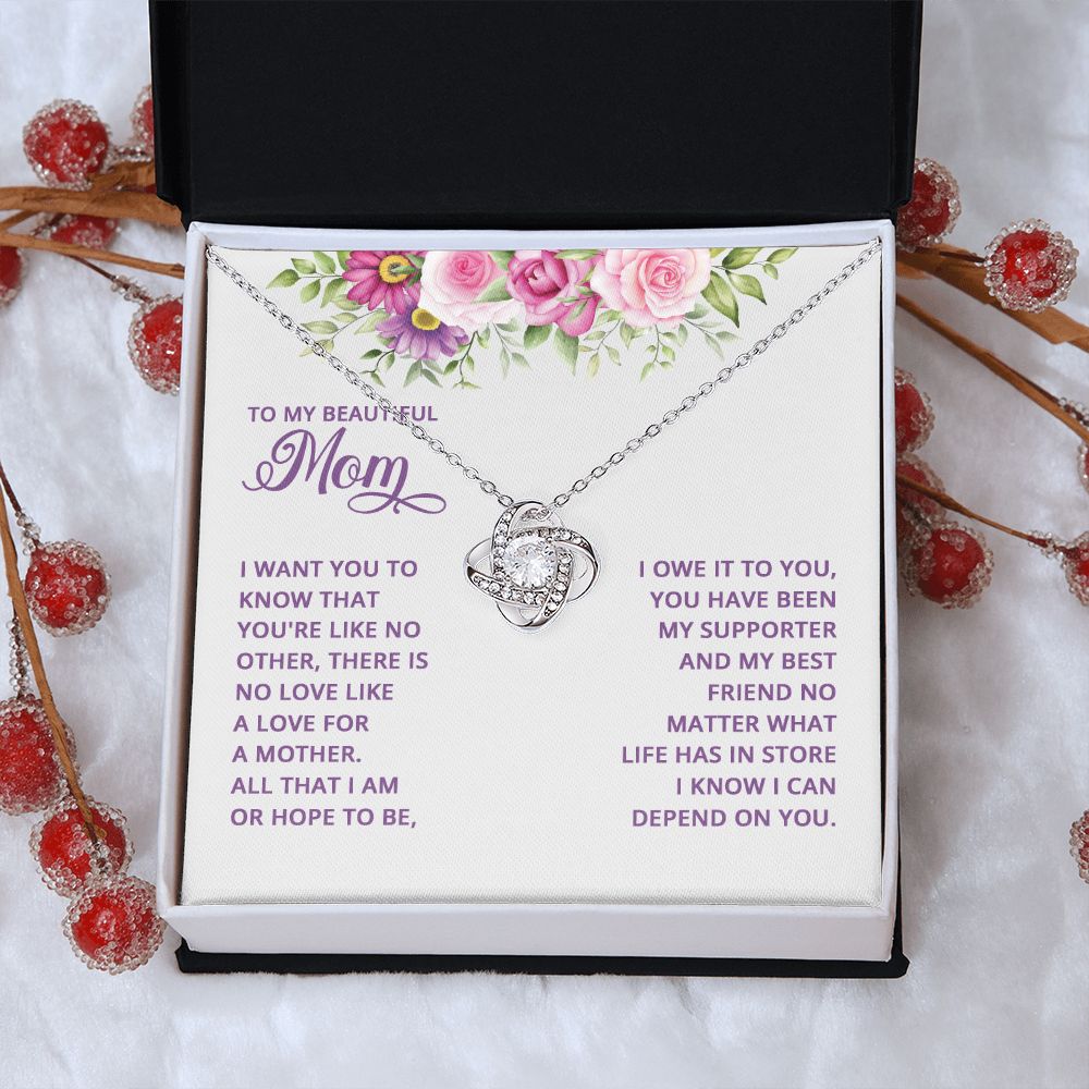 Happy Mother's Day Necklace, Beautiful Mom Necklace, Mom Love Knot Necklace, To My Beautiful Mom Necklace From Daughter Gift For Mom On Birthday Gift To Mom, Mother's Day Necklace Gift For Mom Love Knot Necklace 6323