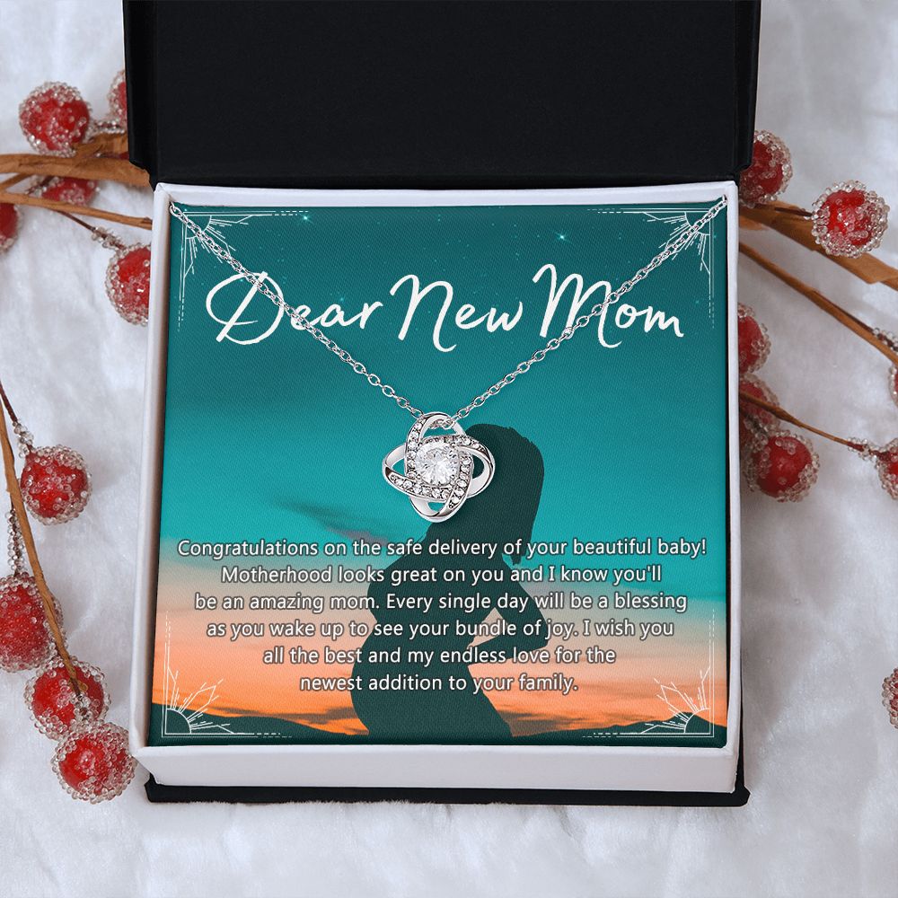 Dear New Mom Necklace, Dear New Mom Love Knot Necklace Gift From Daughter Congratulations Necklace Gift For Mom Your Beautiful Baby Necklace Gift For Mom Jewelry Gift For Mom, New Mom Gift Necklace Love Knot Necklace 6323