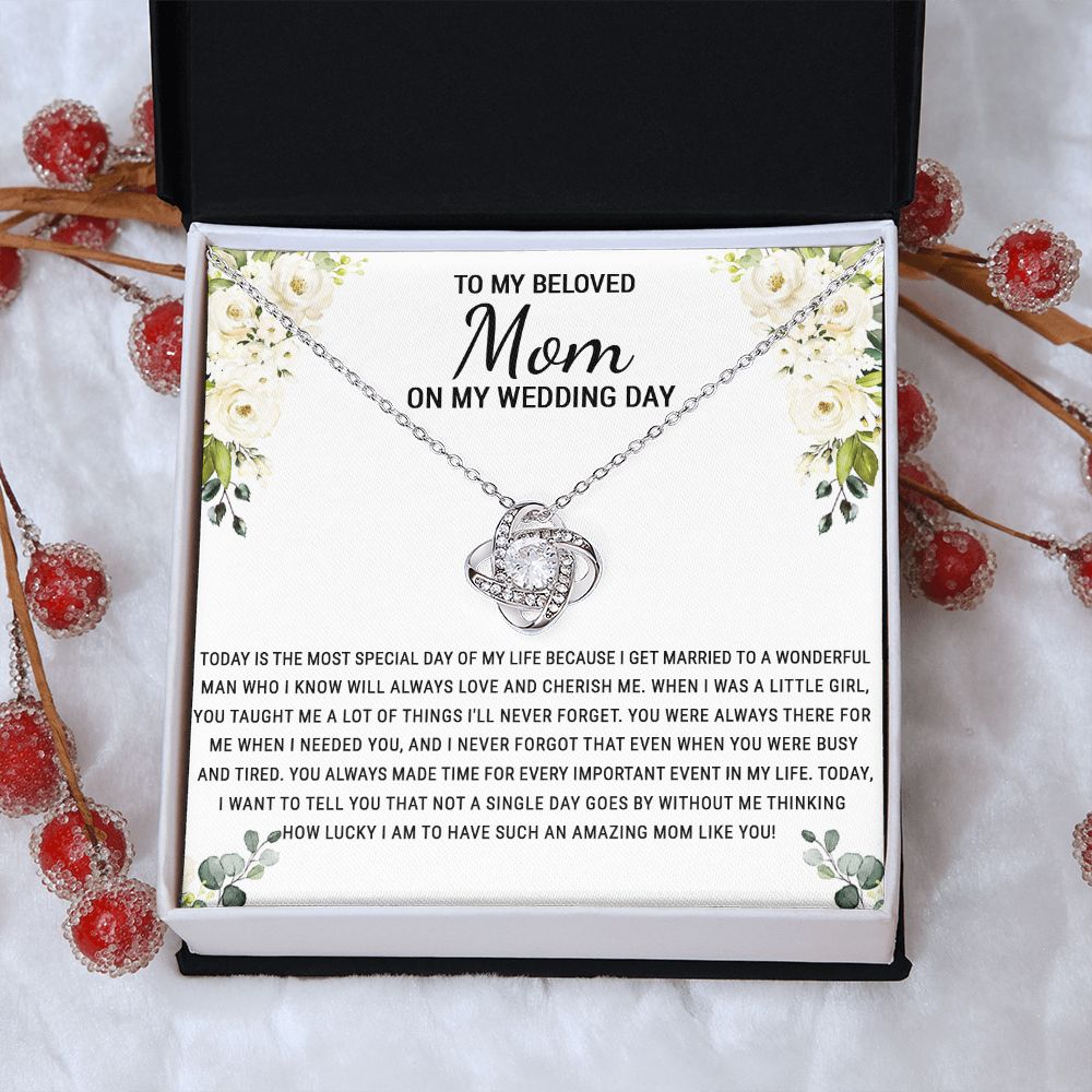 Beloved Mom Gift Necklace To My Beloved Mom Love Knot Necklace Gift From Daughter, Wedding Day Necklace Gift For Mom, Beloved Mom On My Wedding Day Necklace Gift For New Mom, Bonus Mom Gift Necklace Love Knot Necklace 6323